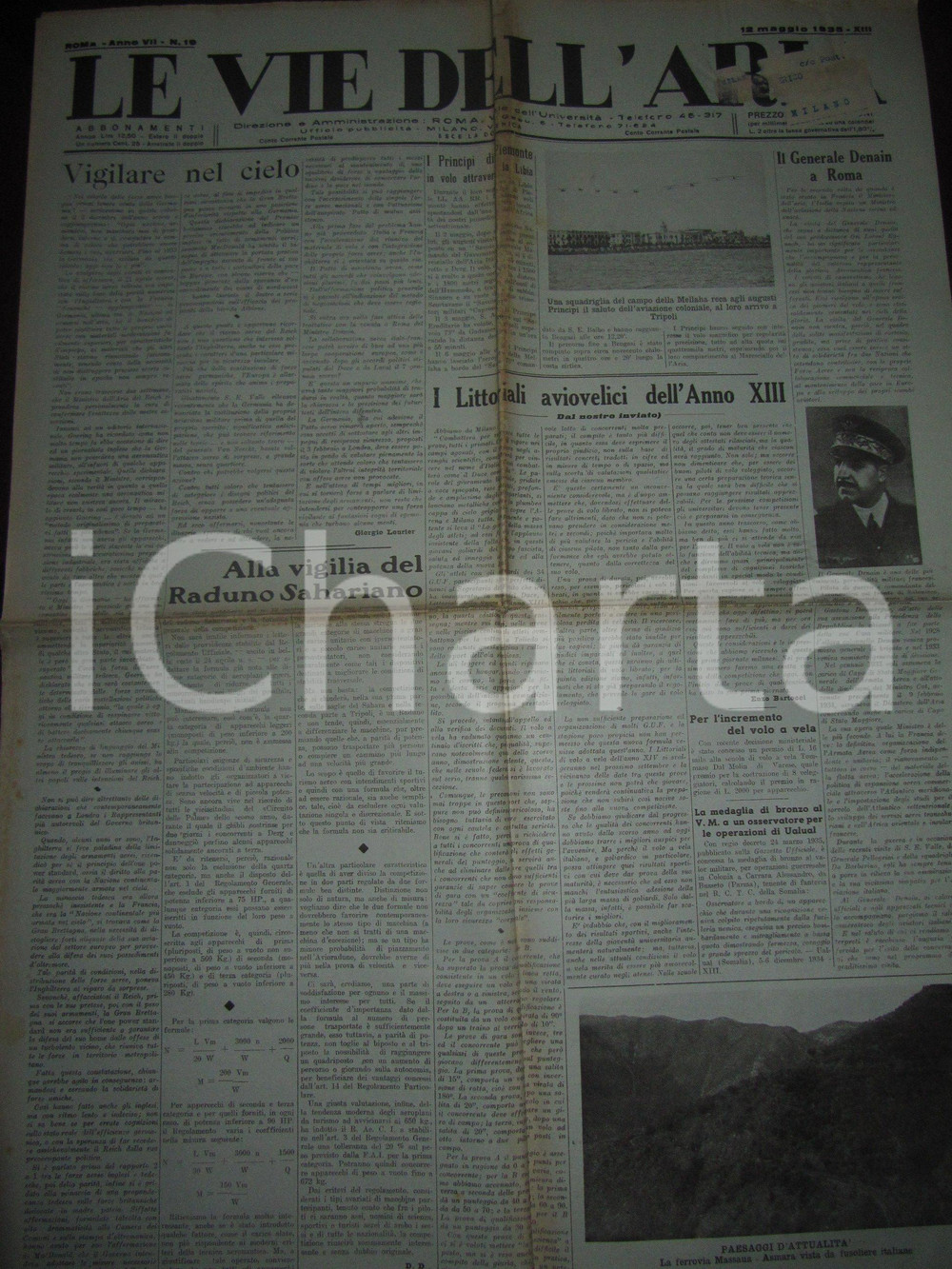 Giornale, rivista storica 1935 VIE DELL ARIA Littoriali di aviovela all Arena di MILANO Giornale 1