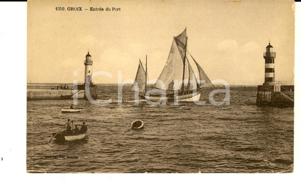 Cartolina originale da collezione 1910 ca GROIX FRANCE EntrÃ©e du port Carte postale VINTAGE FP NV 1
