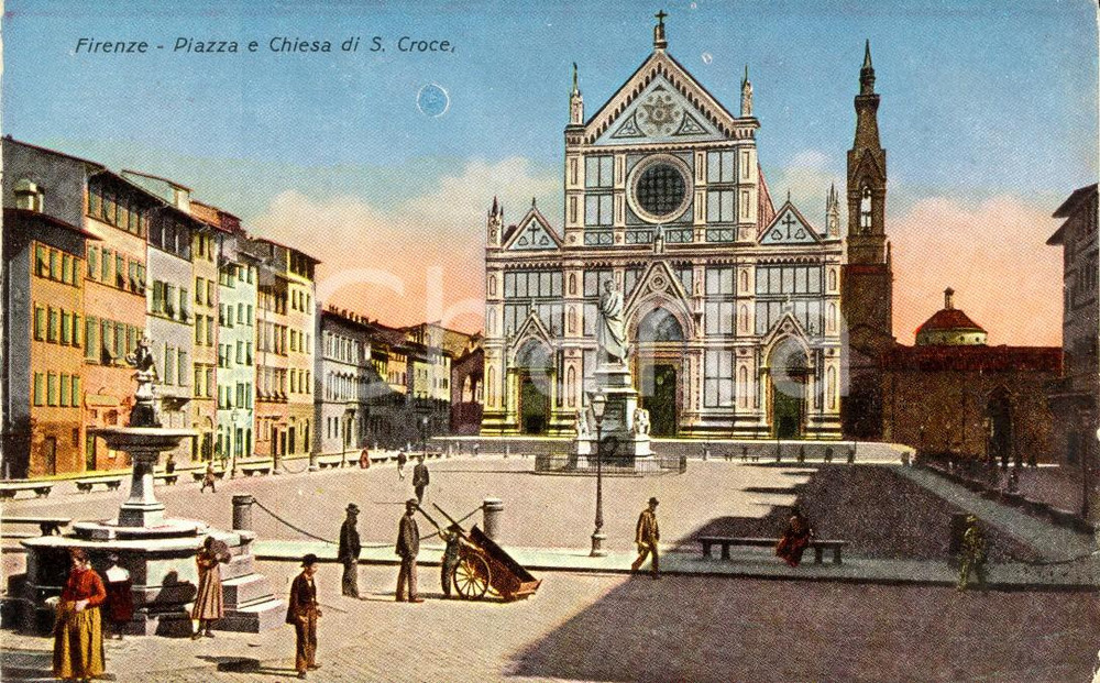 Cartolina originale da collezione 1925 ca FIRENZE Piazza e Chiesa di SANTA CROCE Cartolina postale ANIMATA FP NV 1