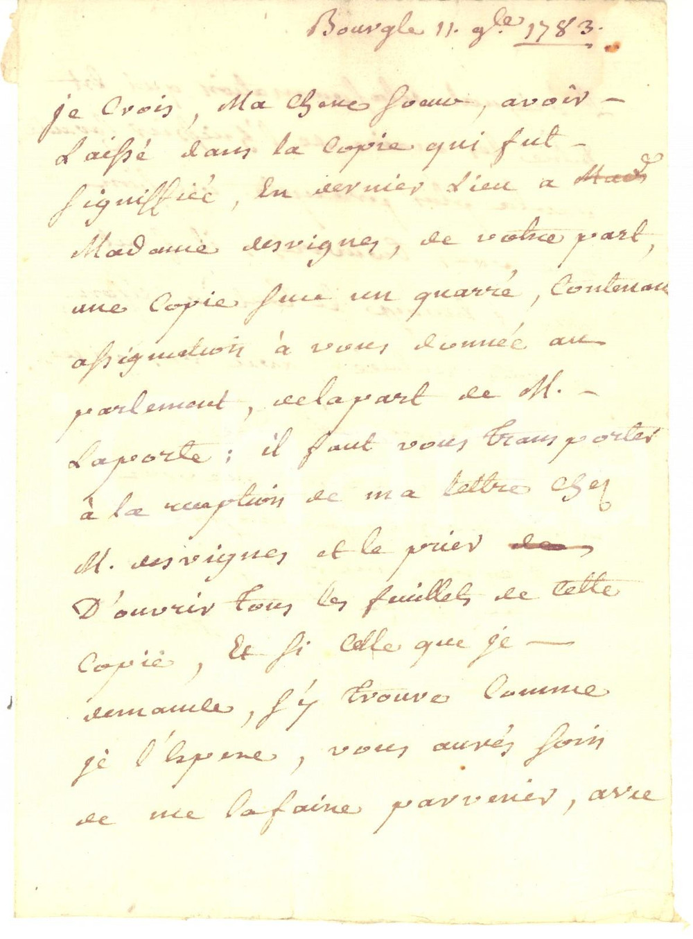 Documento originale, autentico 1783 BOURGLEVALENCE F M. GIGUET trova assegnazione LAPORTE per la sorella 1