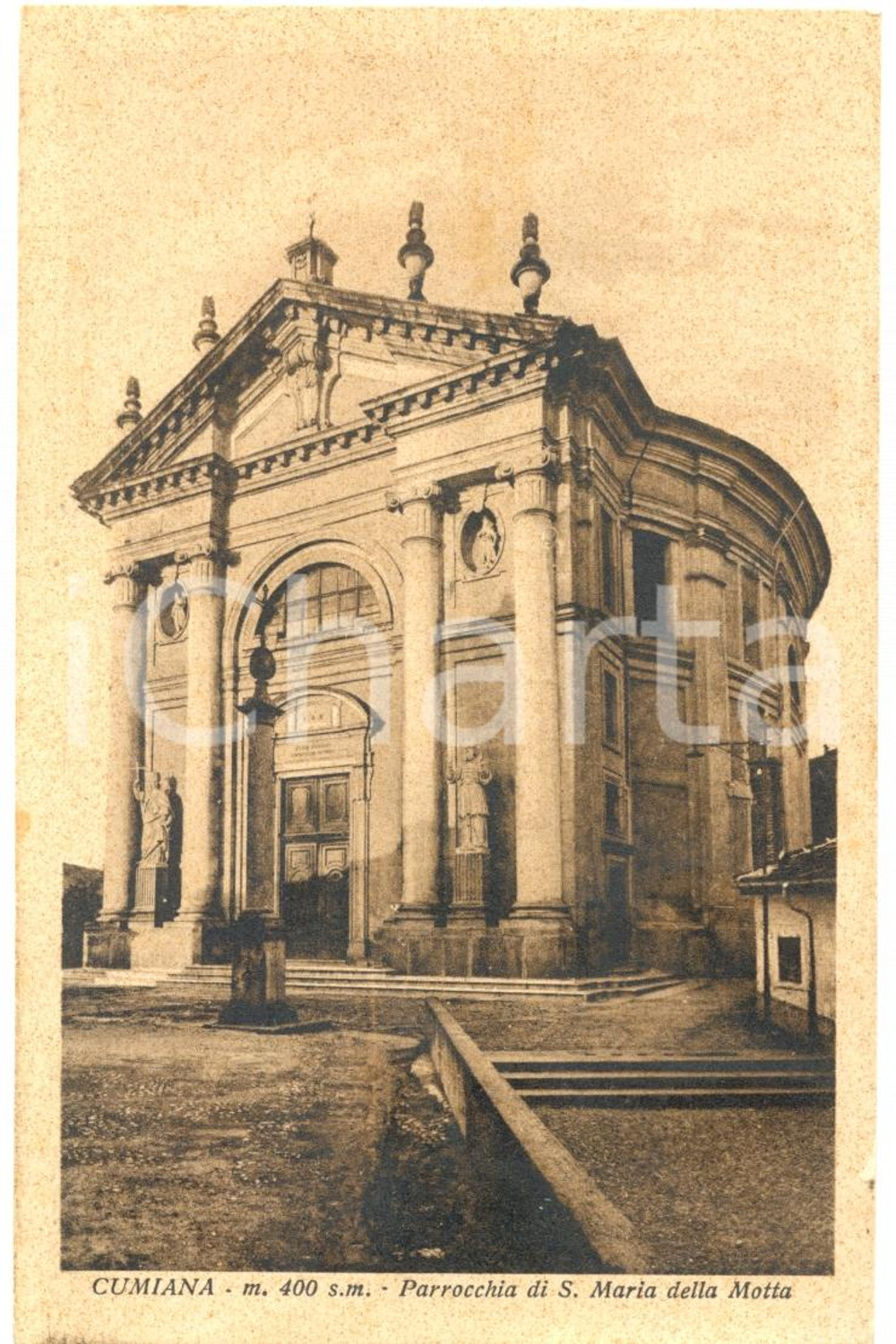 Cartolina originale da collezione 1940 CUMIANA TO Facciata Parrocchiale SANTA MARIA della MOTTA Cartolina FP VG 1