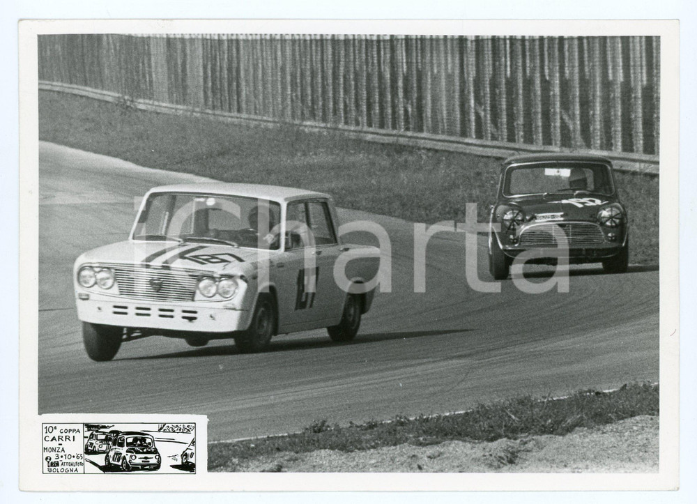 Fotografia d epoca originale 1965 AUTODROMO MONZA 10Â° Coppa Carri JOLLY TEAM Lancia Fulvia Mini Cooper Foto 1