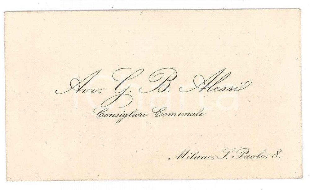 Oggetto da collezione cartaceo 1910 ca MILANO Avvocato Giovan Battista ALESSI Consigliere comunale  Biglietto 1