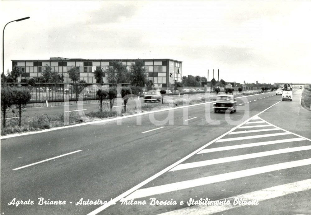 Cartolina originale da collezione 1974 AGRATE BRIANZA MI Autostrada Milano Brescia Stabilimento OLIVETTI FG VG 1