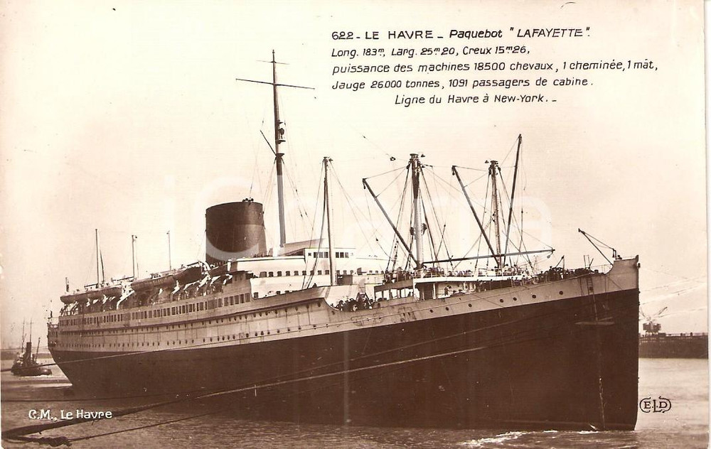 Cartolina originale da collezione 1935 ca LE HAVRE (FRANCE) Paquebot LAFAYETTE *Cartolina FP NV 1