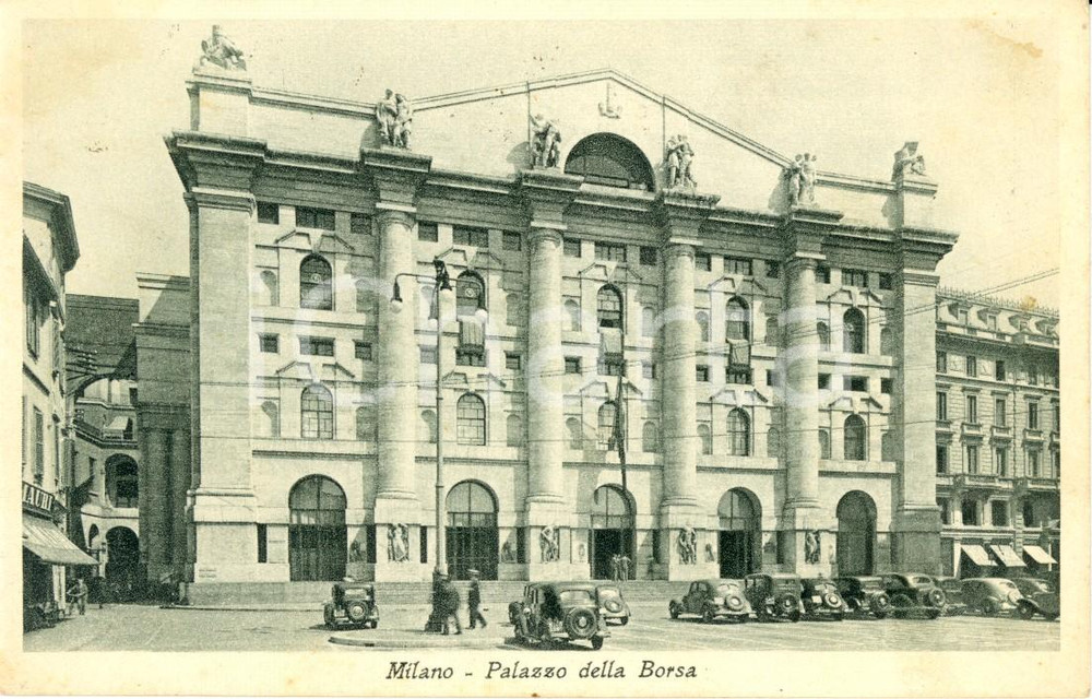 Cartolina originale da collezione 1939 MILANO Palazzo della BORSA Cartolina postale ANIMATA FP VG 1