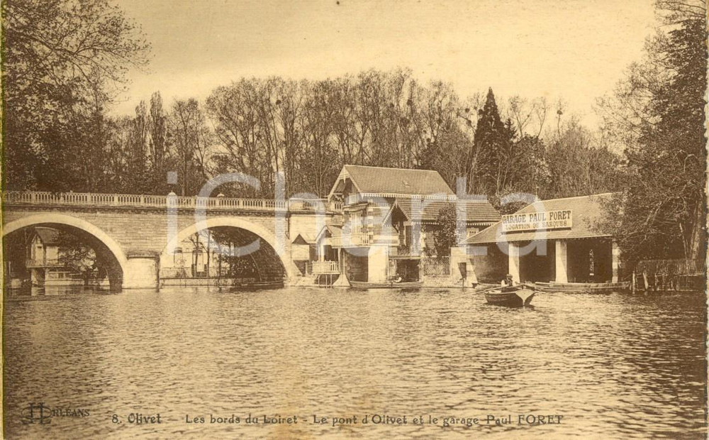 Cartolina originale da collezione 1920 ca OLIVET F Le rive del LOIRET e il noleggio barche di Paul FORET FP VG 1
