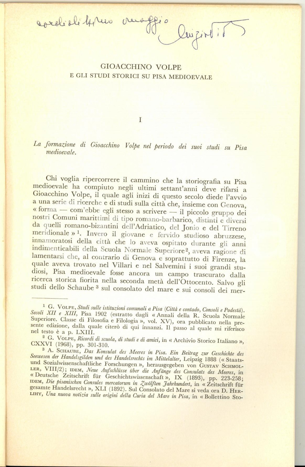 Oggetto da collezione cartaceo 1970 Cinzio VIOLANTE Gioacchino VOLPI Pisa medioevale 1
