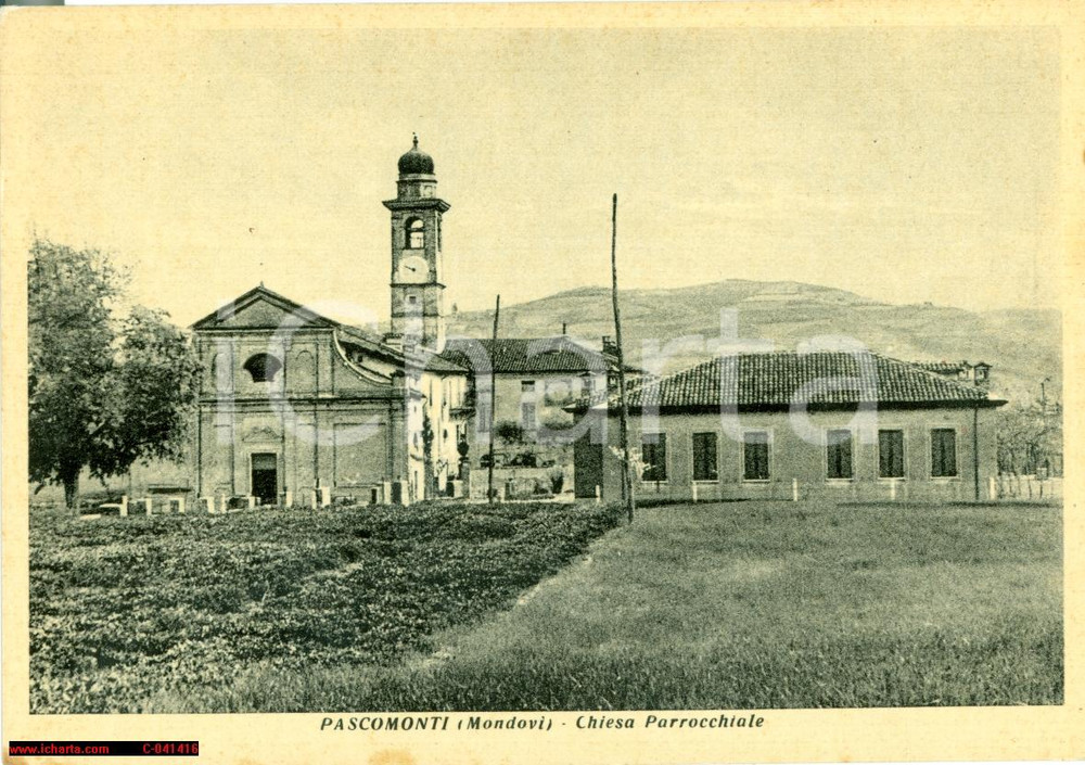 Cartolina originale da collezione 1940 ca MONDOVI  CN Chiesa parrocchiale di PASCOMONTI 1