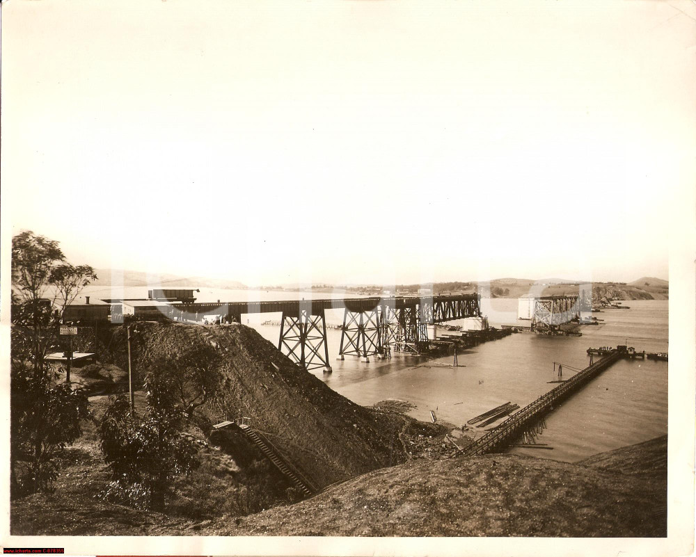 Fotografia d epoca originale 1929 Suisun Bay California Railway Bridge Construction 1