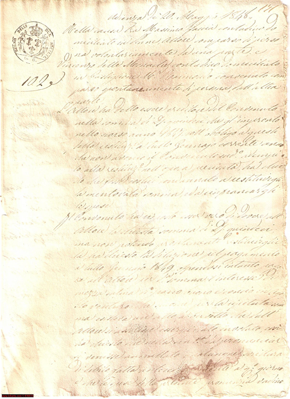Manoscritto, lettera originale 1848 PENNE (PE) Vincenzo DELLE MONACHE paga in grano 1