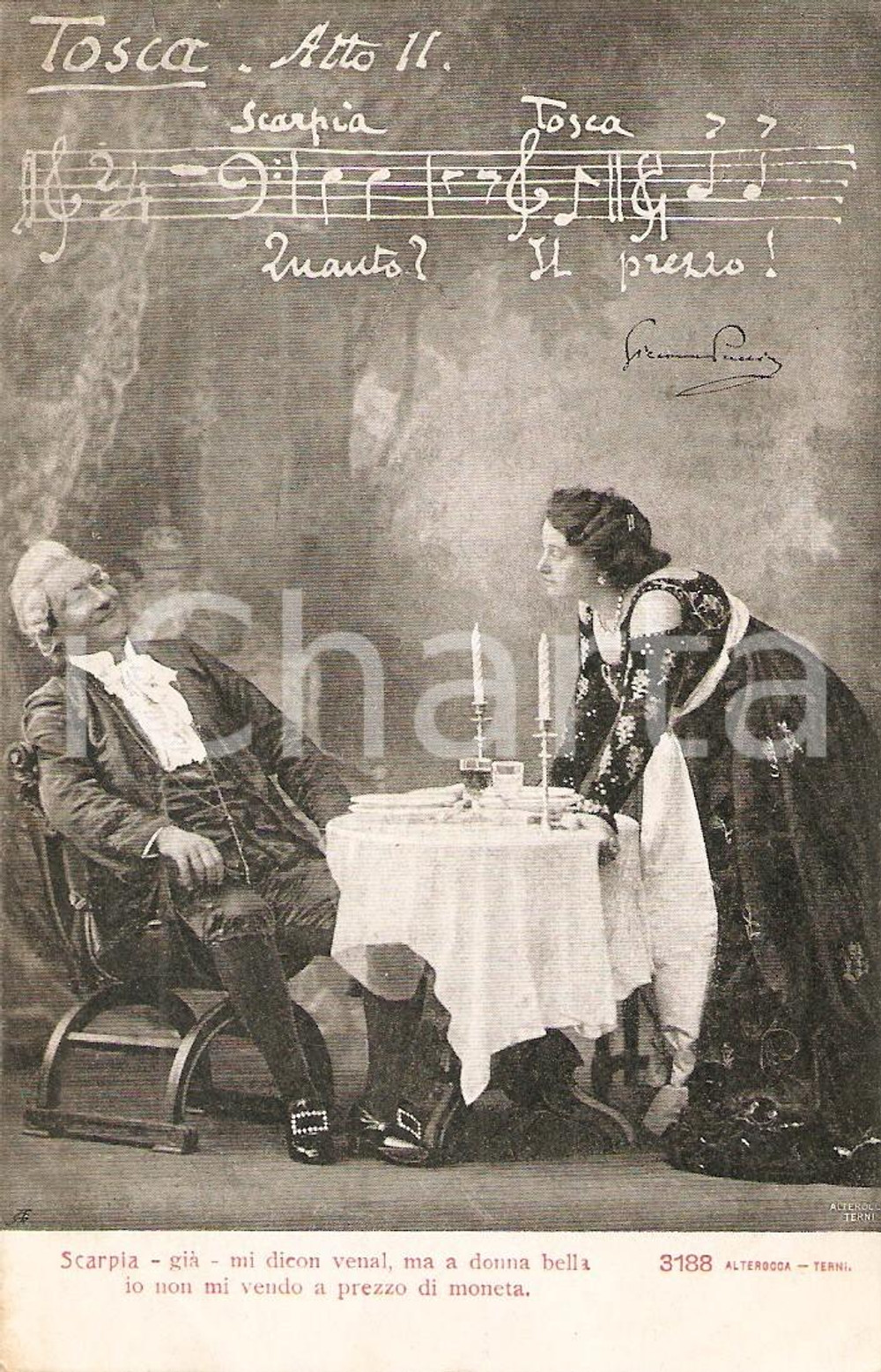 Cartolina originale da collezione 1900 ca TEATRO TOSCA Atto II Io non mi vendo a prezzo di moneta *Cartolina FP NV 1