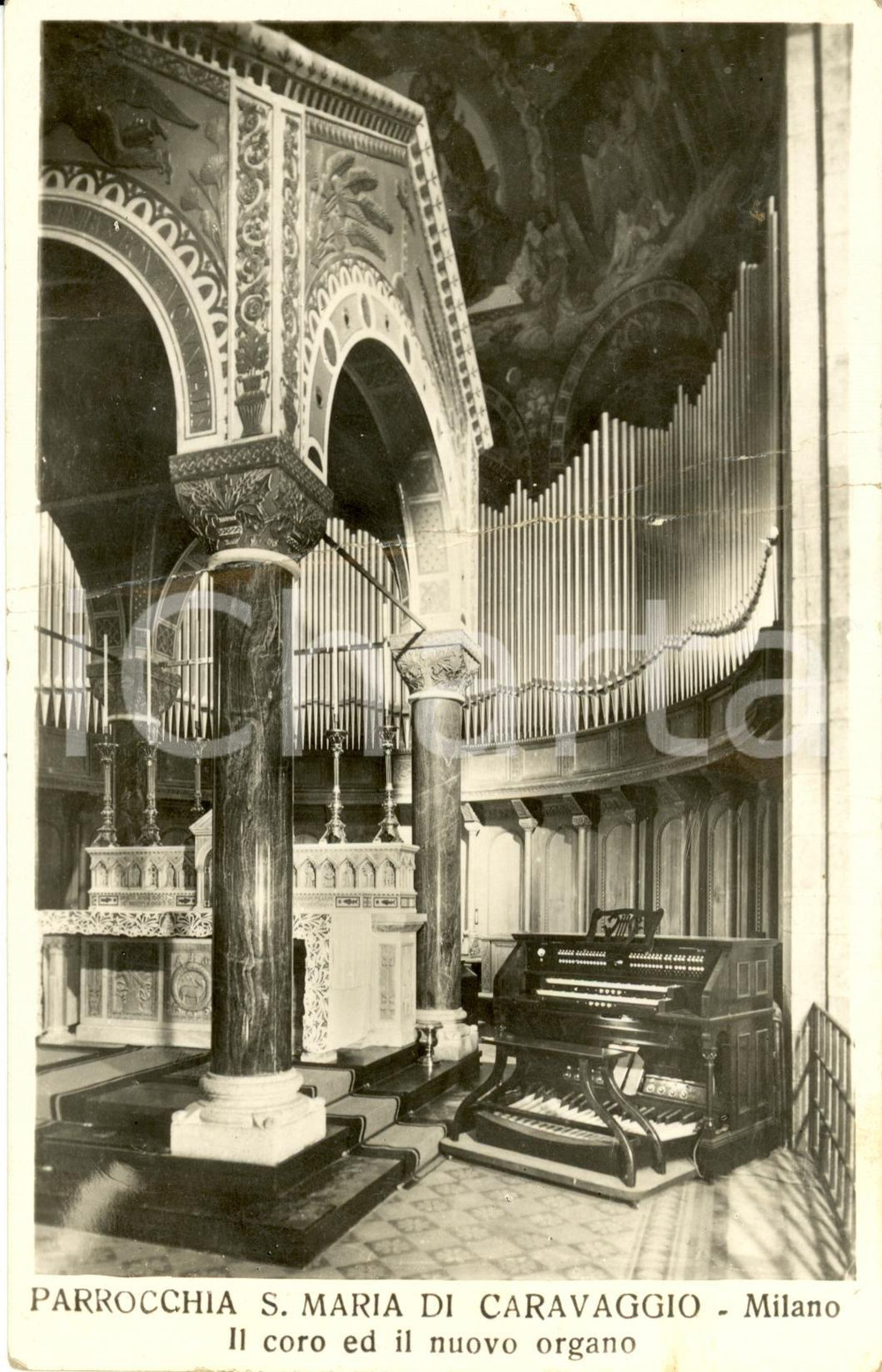 Cartolina originale da collezione 1940 MILANO Coro e organo SANTA MARIA DI CARAVAGGIO *Cartolina DANNEGGIATA 1