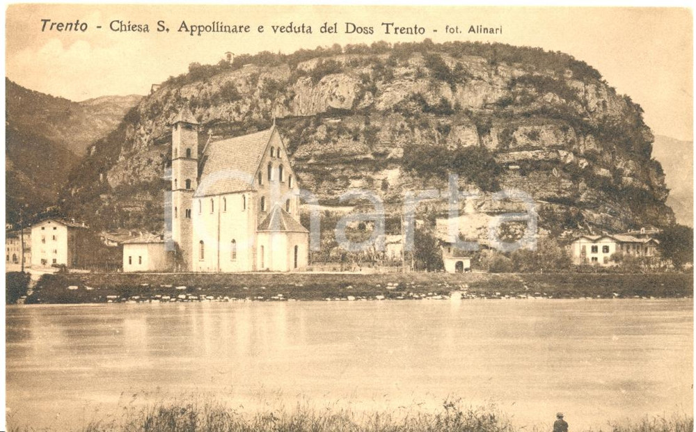 Cartolina originale da collezione 1915 ca TRENTO Veduta della chiesa di SANT APOLLINARE e DOSS TRENTO Cartolina 1