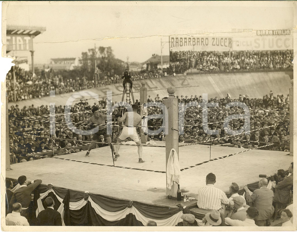Fotografia d'epoca originale 1924 MILANO EUROPEI PUGILATO Erminio SPALLA - Piet VAN DER VEER Foto DANNEGGIATA 1