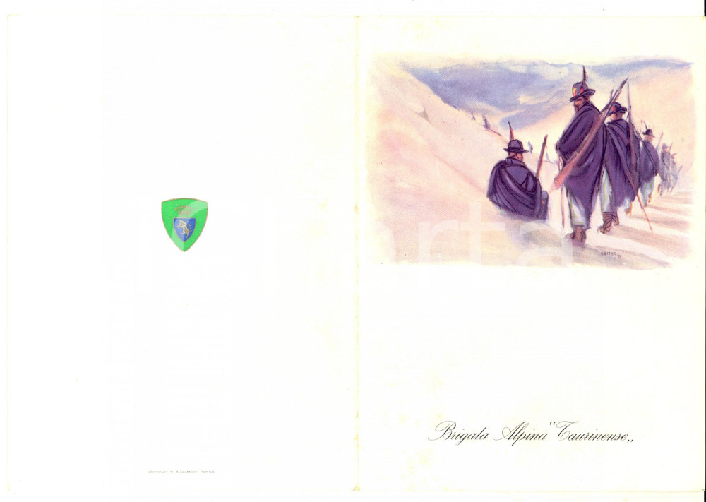 Oggetto da collezione cartaceo 1955 TORINO Brigata Alpina TAURINENSE  Biglietto di auguri col. DURIO 1