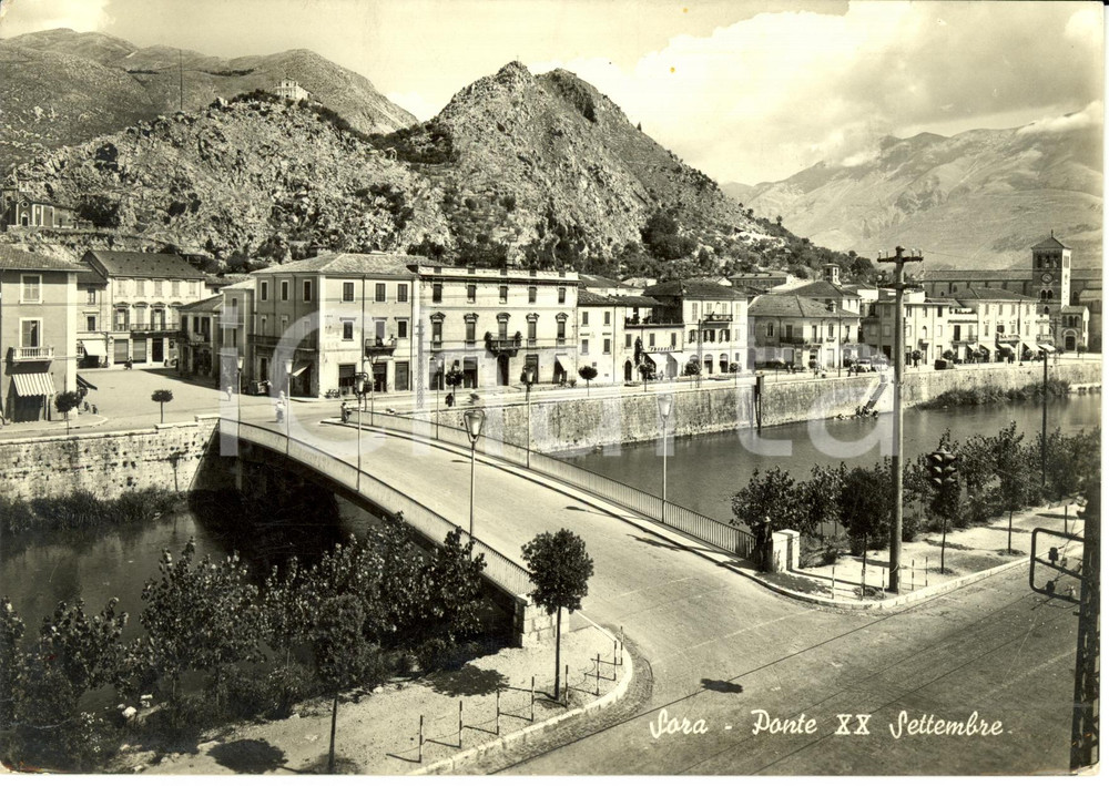 Cartolina originale da collezione 1959 SORA (FR) Veduta del ponte XX SETTEMBRE sul fiume LIRI *Cartolina FG VG 1