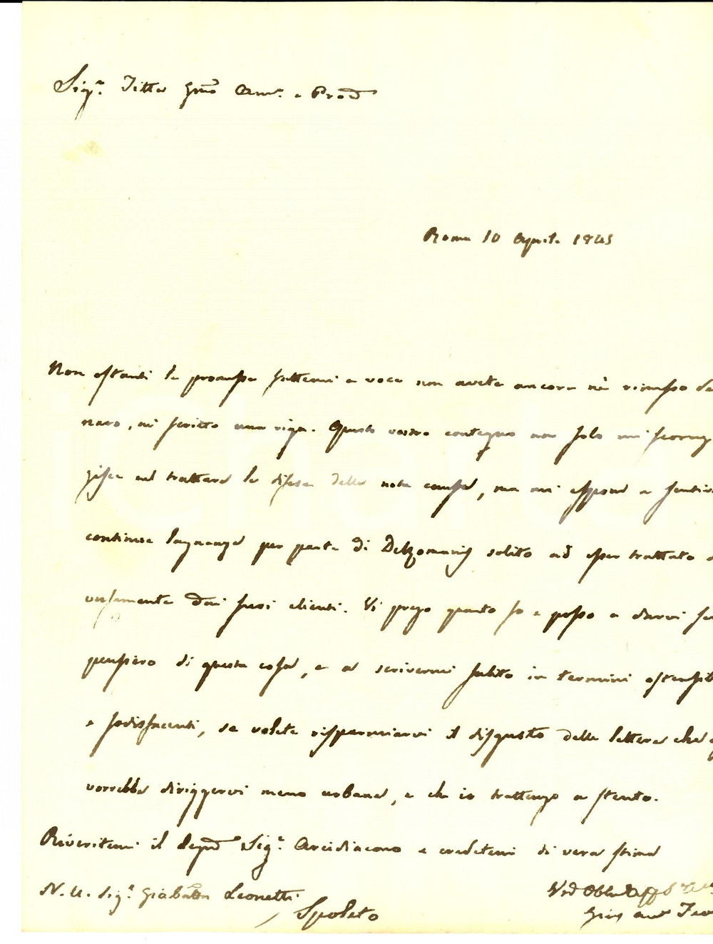 Manoscritto, lettera originale 1845 ROMA Giuseppe TEOLI rinuncia a difendere un cliente che non paga Lettera 1