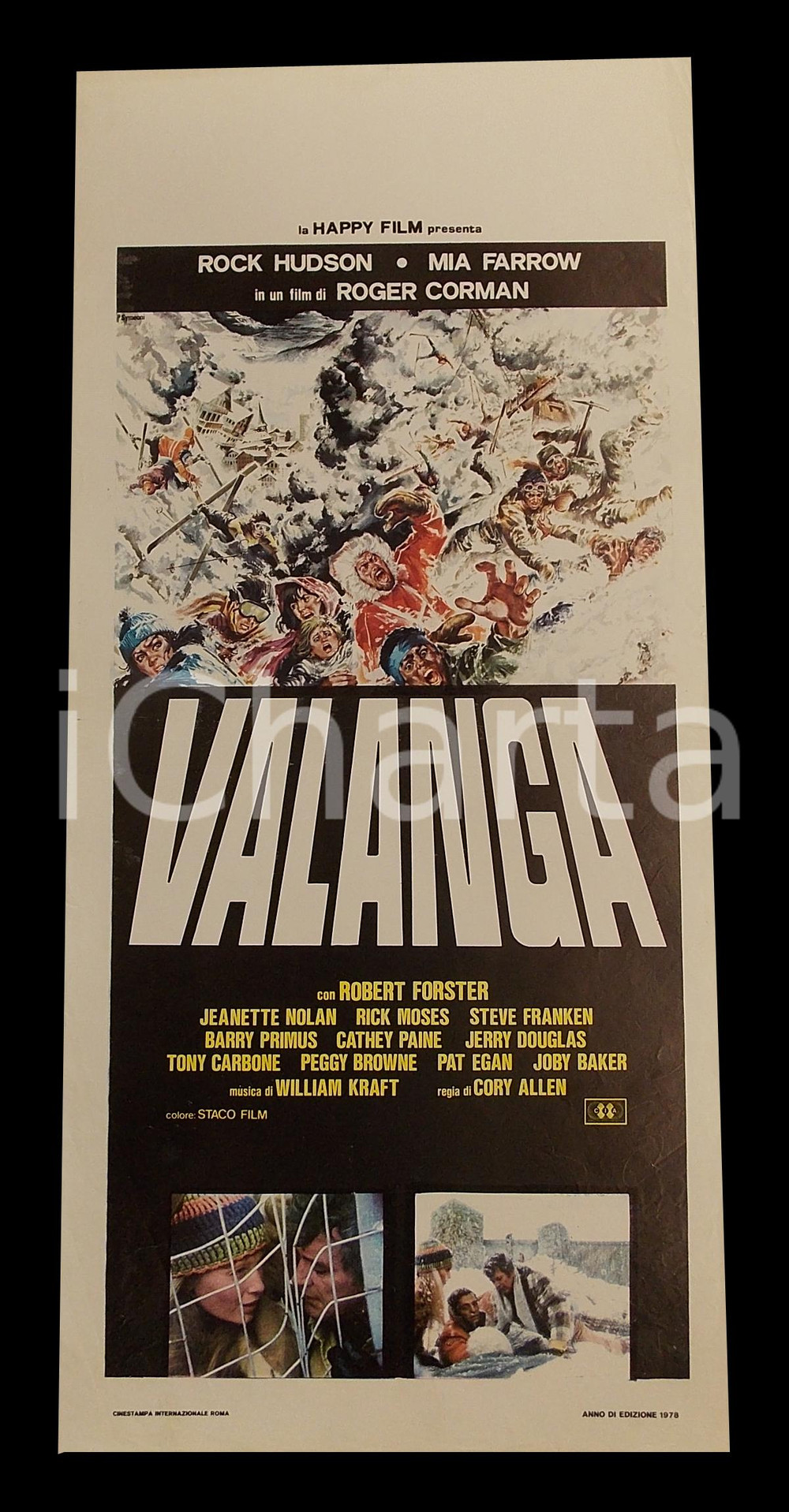 Materiale cinematografico d’epoca 1978 VALANGA Rock HUDSON Mia FARROW Robert FORSTER Rick MOSES Manifesto 32x70 1
