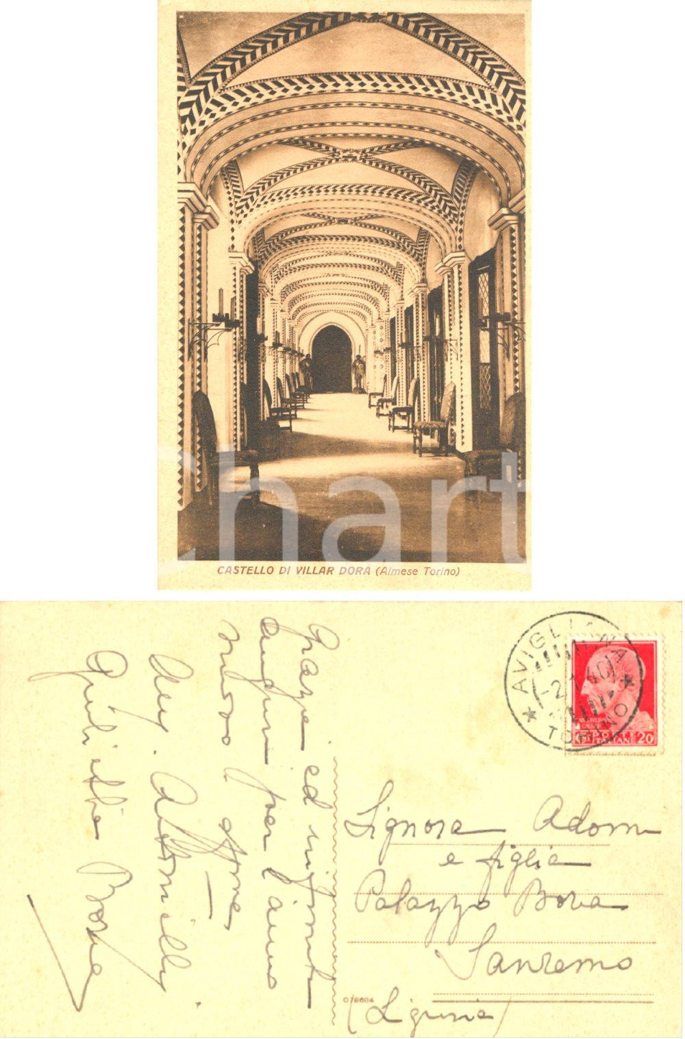 Cartolina originale da collezione 1940 ALMESE TO Castello VILLAR DORA Autografo Anna Maria e Giulia BOREA D OLMO 1