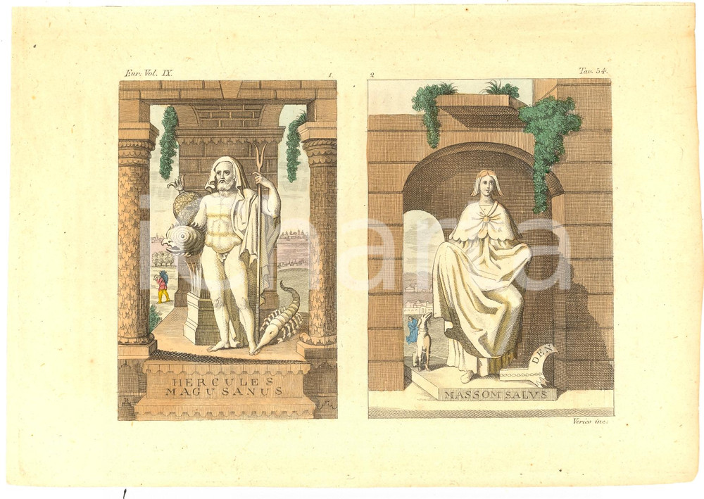 Stampa, bozzetto originale 1823 Ercole e la dea NEALENNIA  Inc. Antonio VERICO 1