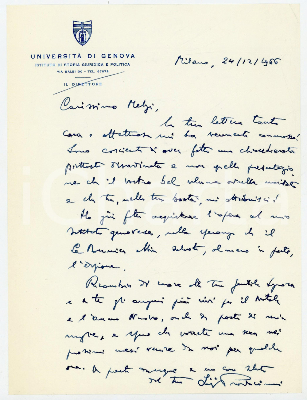 Autografo originale 1966 MILANO Luigi PROSDOCIMI acquista libro per UniversitÃ  di Genova Autografo 1