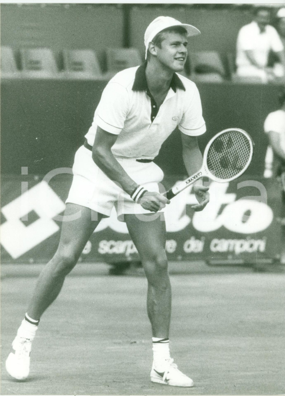 Fotografia d epoca originale 1980 ca TENNIS Ritratto Christopher BUSTER MOTTRAM durante un match Fotografia 1