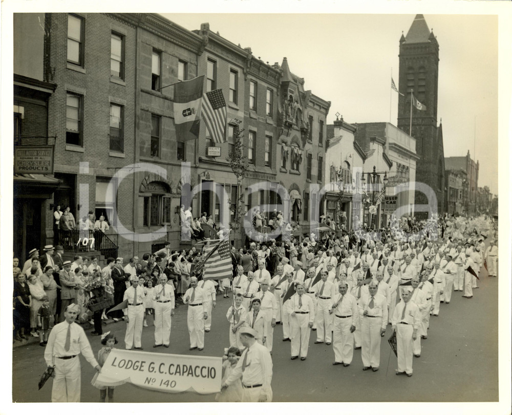 Fotografia d epoca originale 1937 PHILADELPHIA USA Loggia GIULIO CESARE CAPACCIO Corteo Convenzione Statale 1