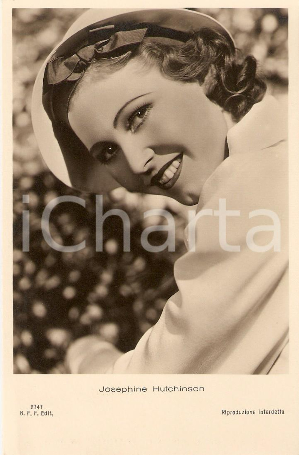 Cartolina originale da collezione 1934 CINEMA Actress Josephine HUTCHINSON Portrait with hat *Cartolina FP NV 1
