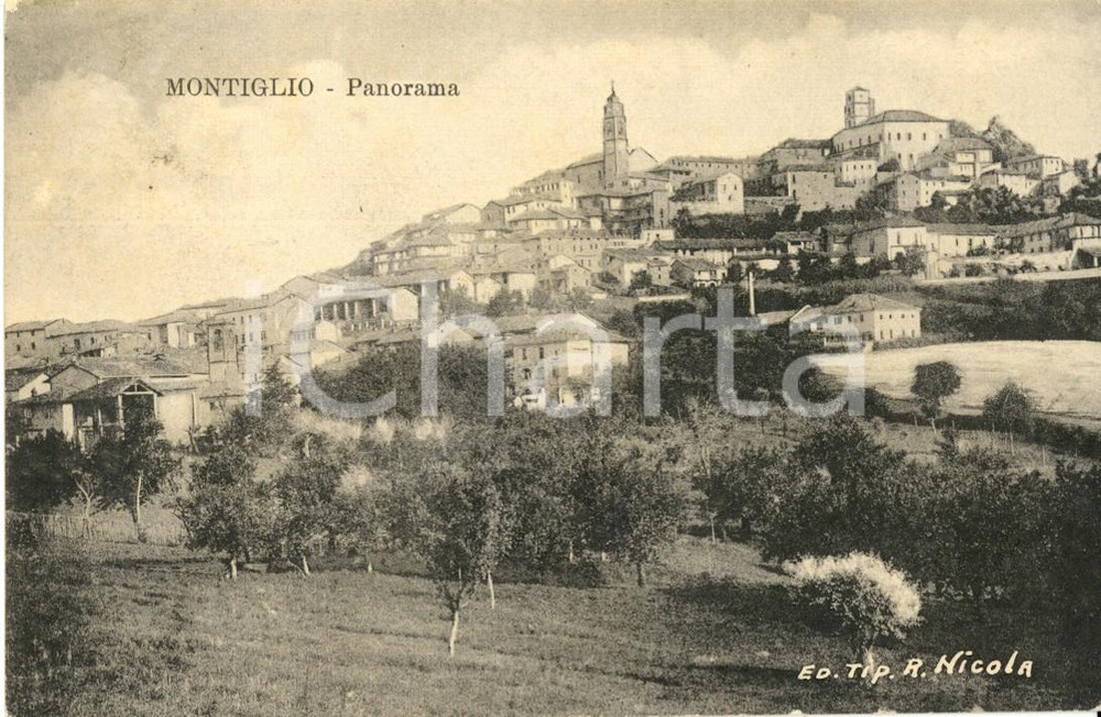 Cartolina originale da collezione 1910 MONTIGLIO MONFERRATO (AT) Veduta panoramica dell'abitato *Cartolina FP VG 1