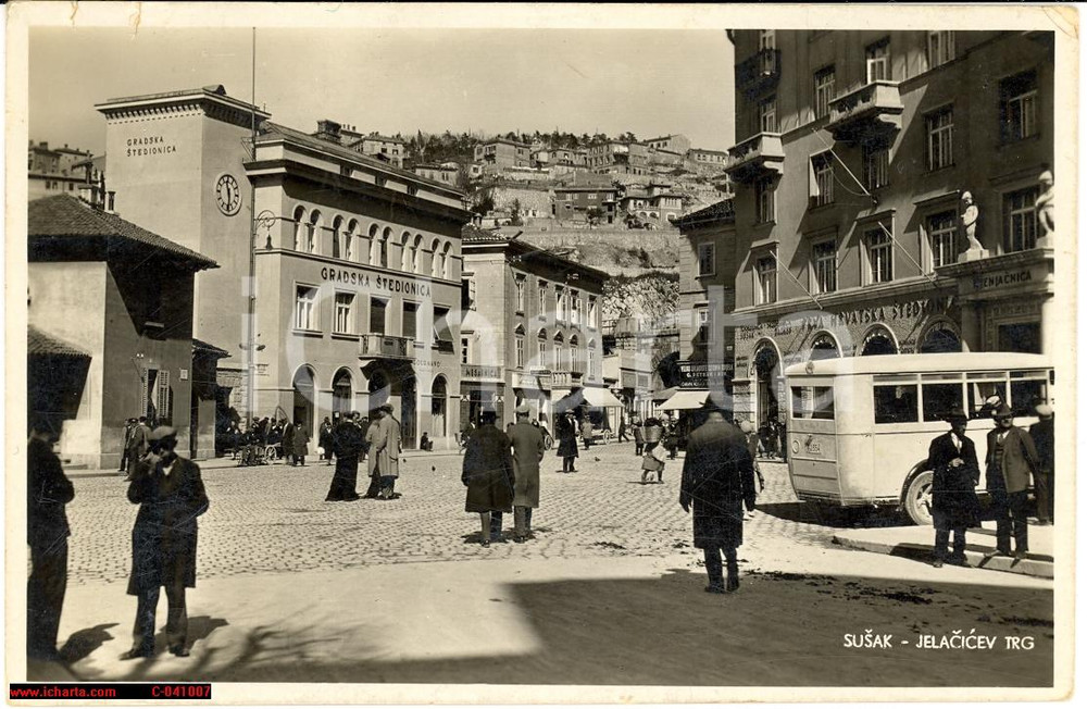 Cartolina originale da collezione 1934 FIUMERIJEKA CROAZIA Piazza Josip JELACIC SUSAK 1