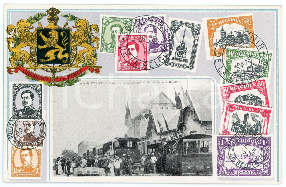 1922 Gare de CORBION - Inauguration chemin de fer SEDAN-BOUILLON *Postcard Cartolina postale d'epoca, non viaggiata, con timbro "Souvenir de la Belgique".FORMATO: FPCONDIZIONI: G    originale e autentica 1