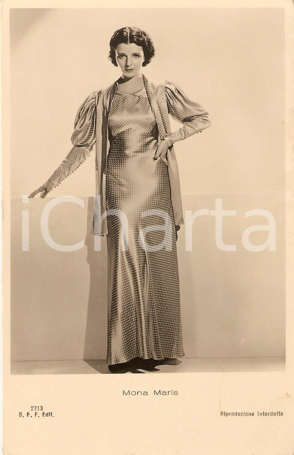 Cartolina originale da collezione 1930 ca CINEMA Actress Mona MARIS wears polka dot dress *Cartolina FP NV 1
