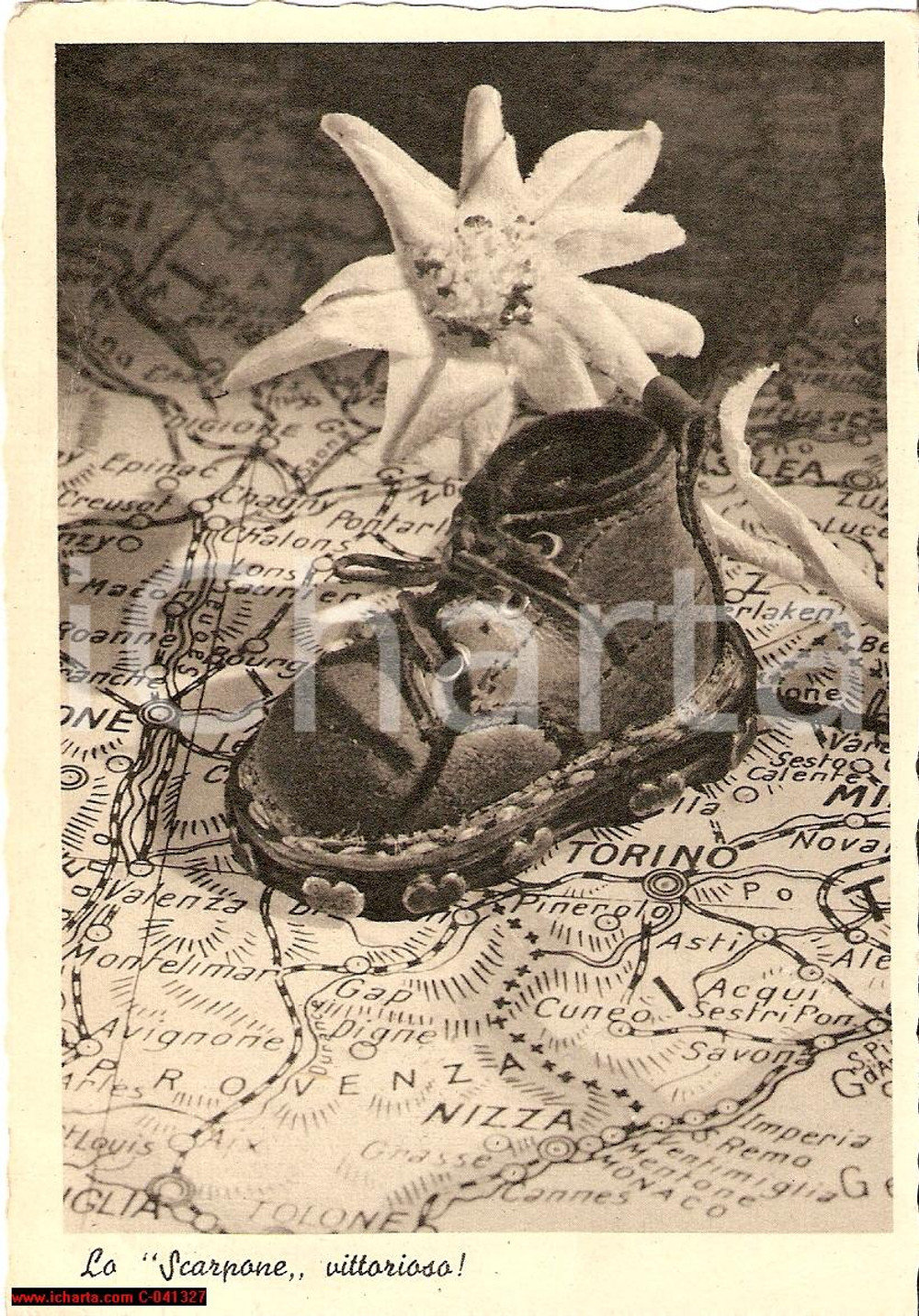 Cartolina originale da collezione 1940 CUNEO Lo SCARPONE vittorioso Club Alpino Italiano 1