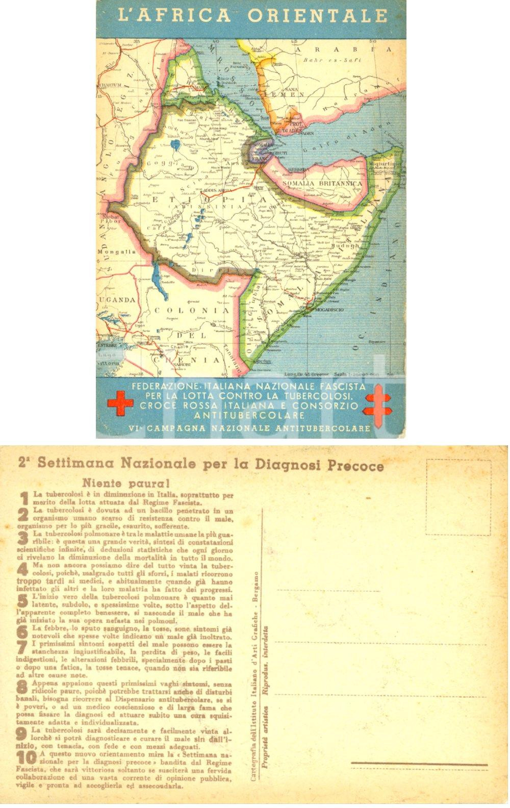 Cartolina originale da collezione 1936 Carta AFRICA ORIENTALE *VI Campagna Nazionale Antitubercolare CROCE ROSSA 1