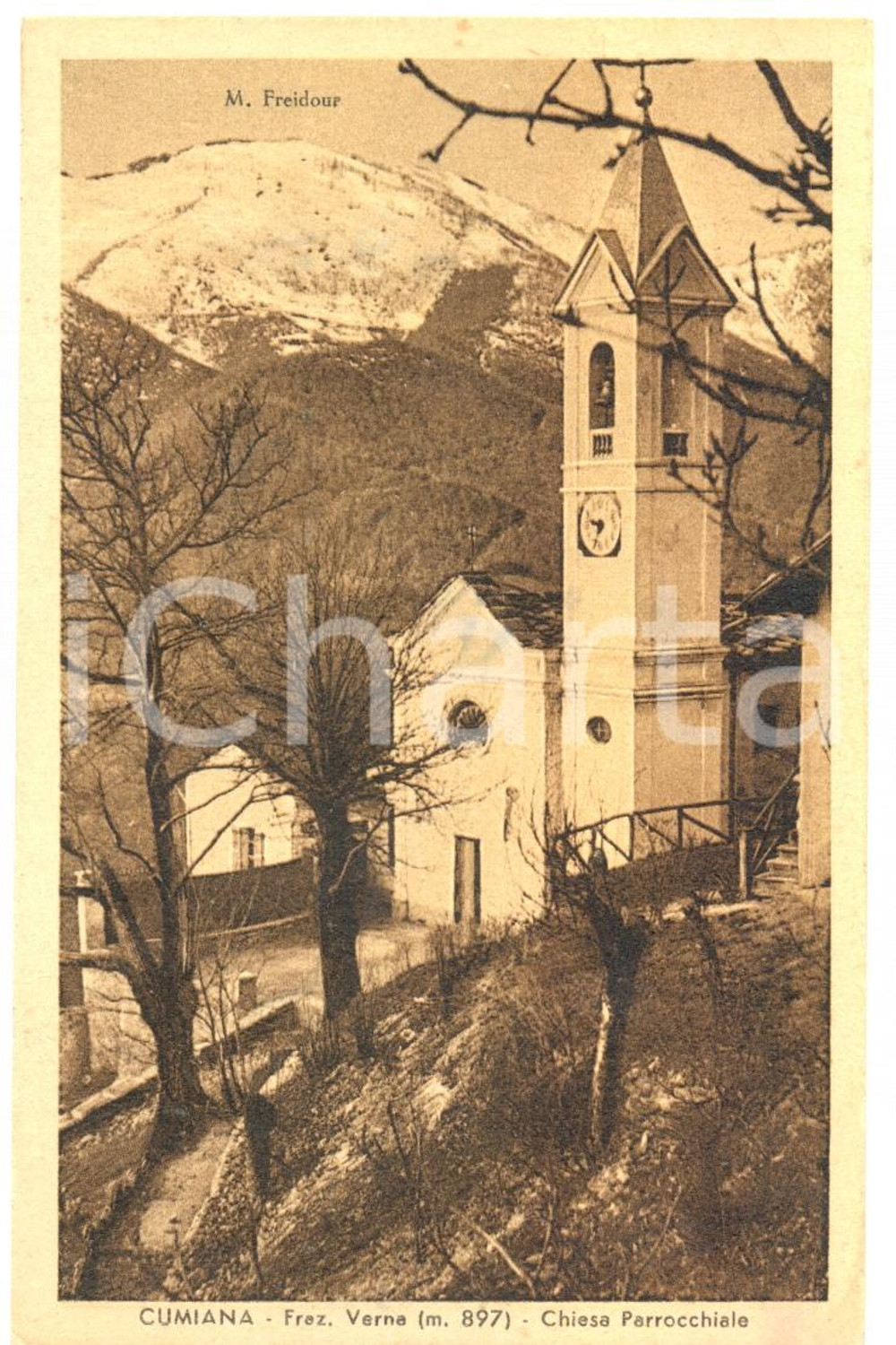 Cartolina originale da collezione 1944 CUMIANA TO Chiesa parrocchiale di VERNA Cartolina FP VG 1