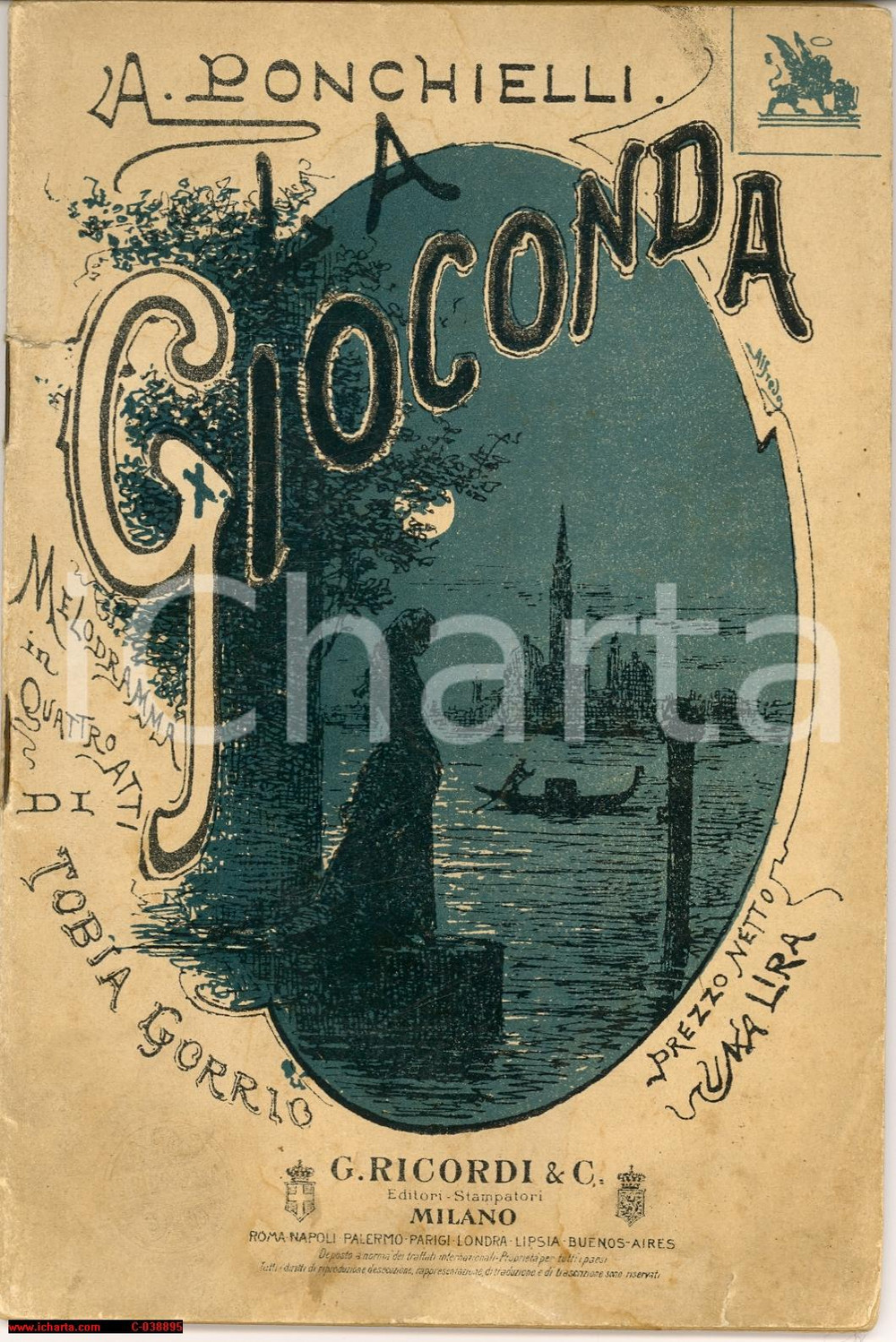 Oggetto da collezione cartaceo 1887 MILANO Amilcare PONCHIELLI La Gioconda il. ALFREDO 1