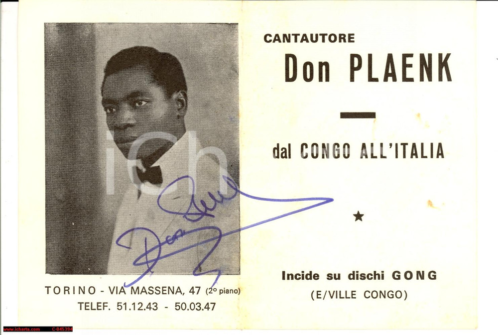 Autografo originale 1960  DON PLAENK cantautore Dal Congo all ItaliaAutografo 1