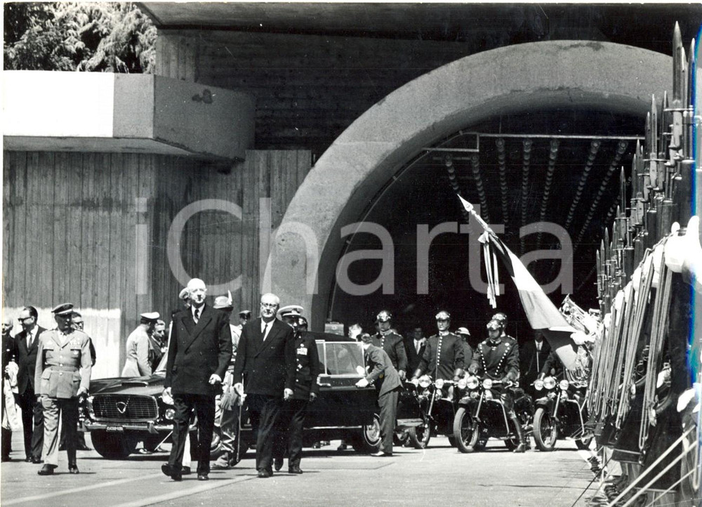 Fotografia d epoca originale 1965 COURMAYEUR Inaugurazione Traforo Monte Bianco  DE GAULLE Giuseppe SARAGAT 1
