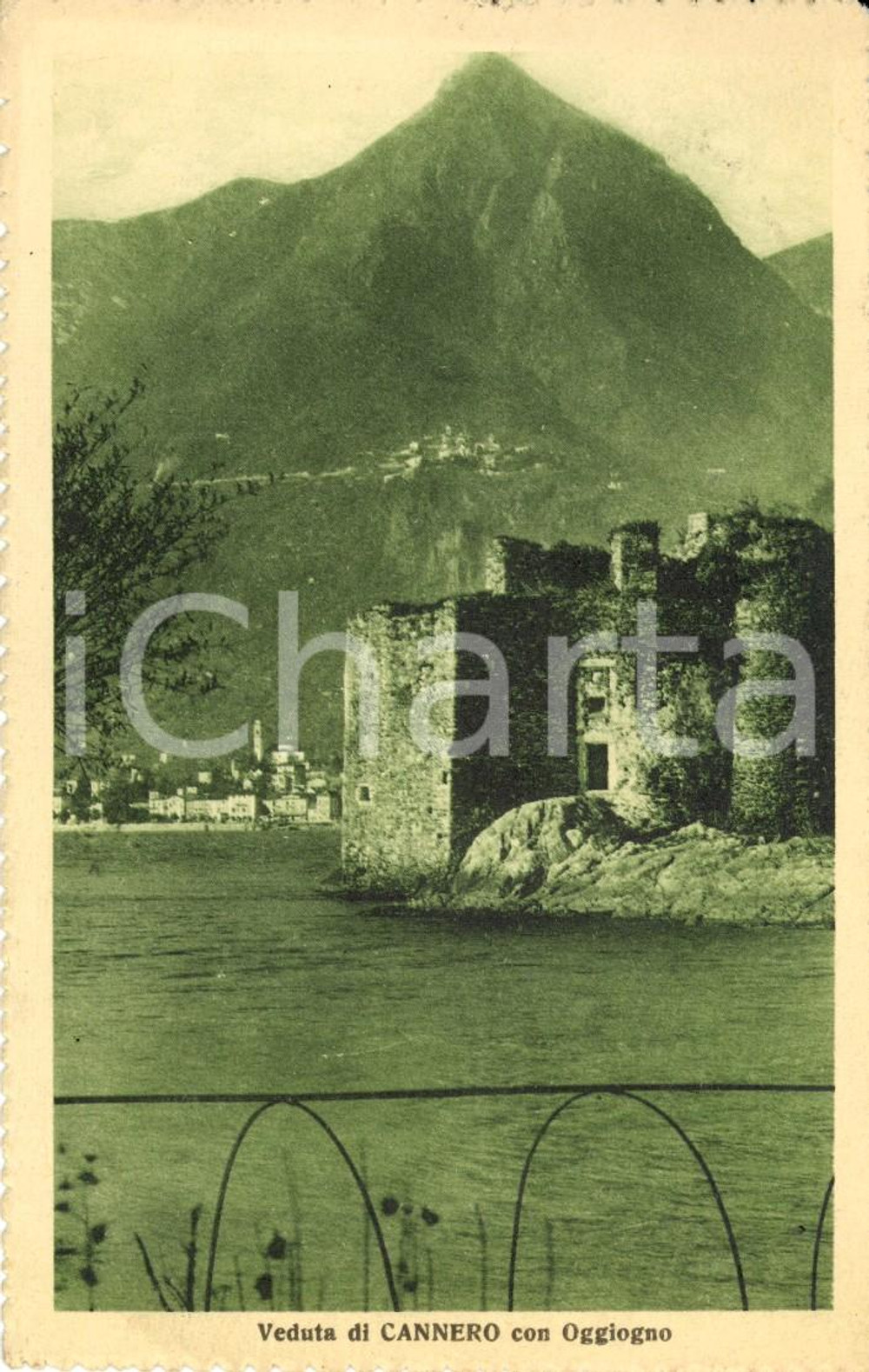 Cartolina originale da collezione 1928 CANNERO RIVIERA (VB) Veduta paese con castelli e OGGIOGNO *Cartolina FP VG 1