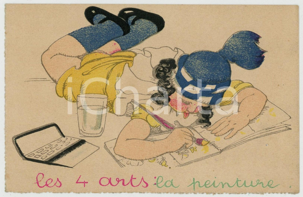 1920 ca LES 4 ARTS La peinture - Carte postale ILLUSTRÉE FP NV  Cartolina d'epoca, non viaggiata ma con nota manoscritta al verso. FAIR/discreto Lievi smussature agli angoli Formato: FP originale e autentica 1