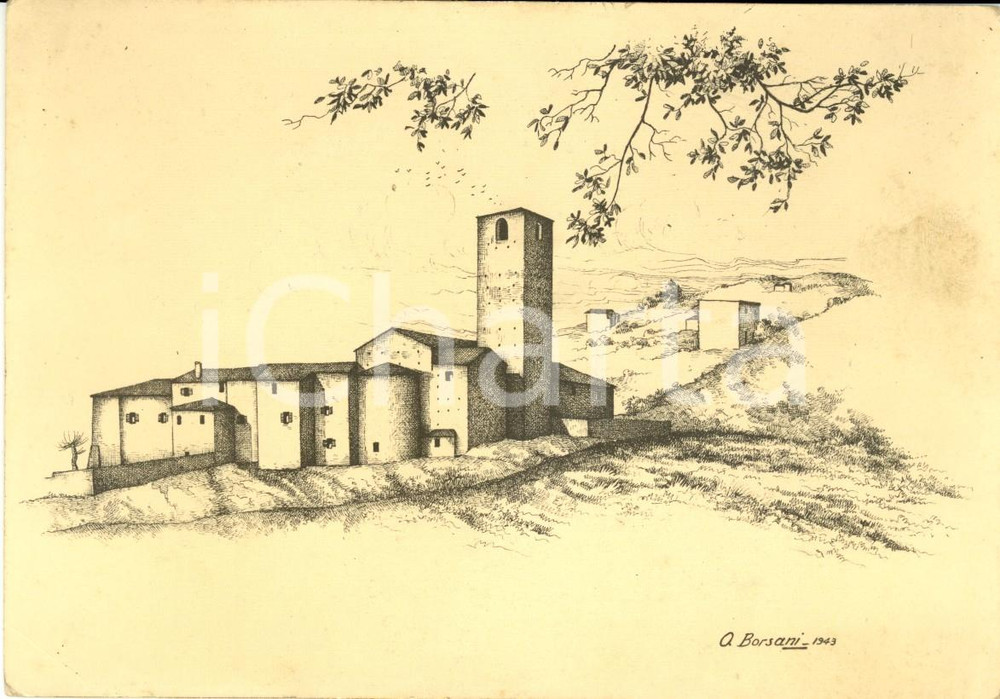 Cartolina originale da collezione 1943 Castello tra le montagne - Illustratore O. BORSANI *Cartolina FG NV 1