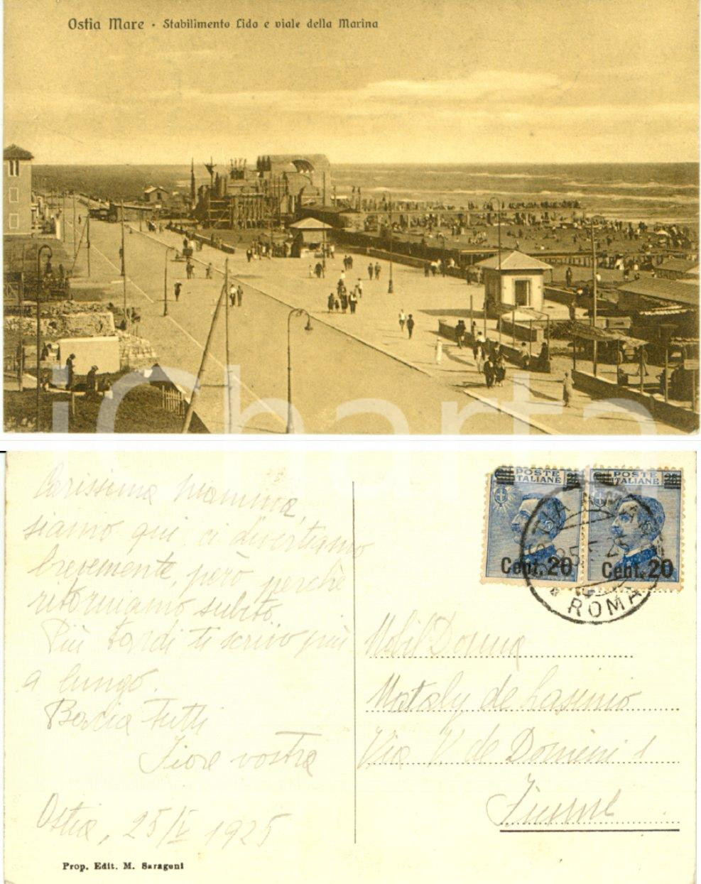 Autografo originale 1925 OSTIA RM Stabilimento Lido Autografo contessa Fiore LASINIO FP VG 1