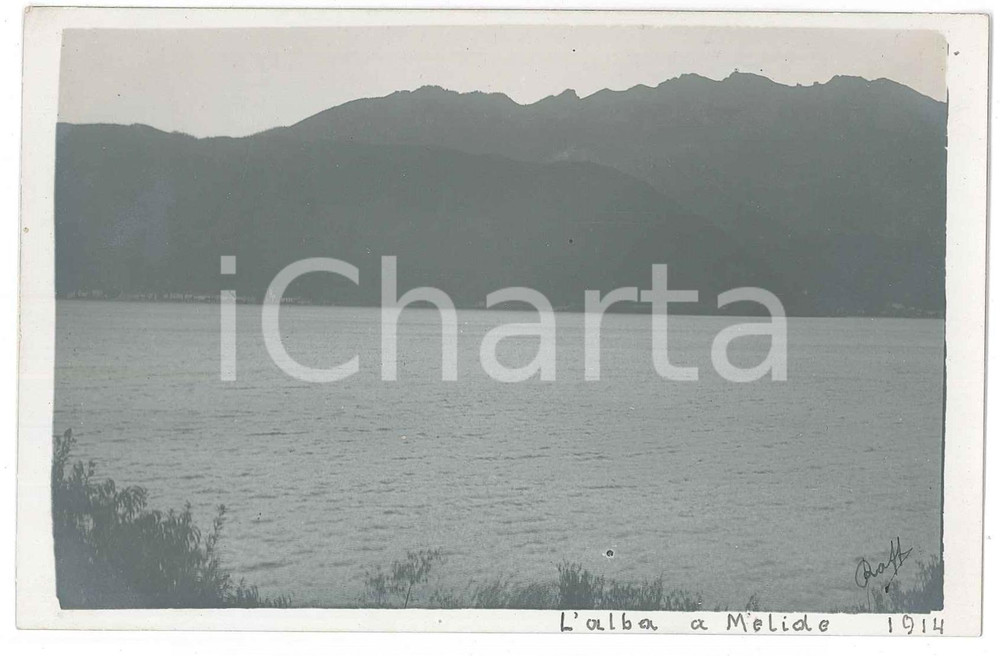 Fotografia d epoca originale 1914 MELIDE Alba sul Lago di Lugano  Fotografia Raffaele PEDRETTI 1