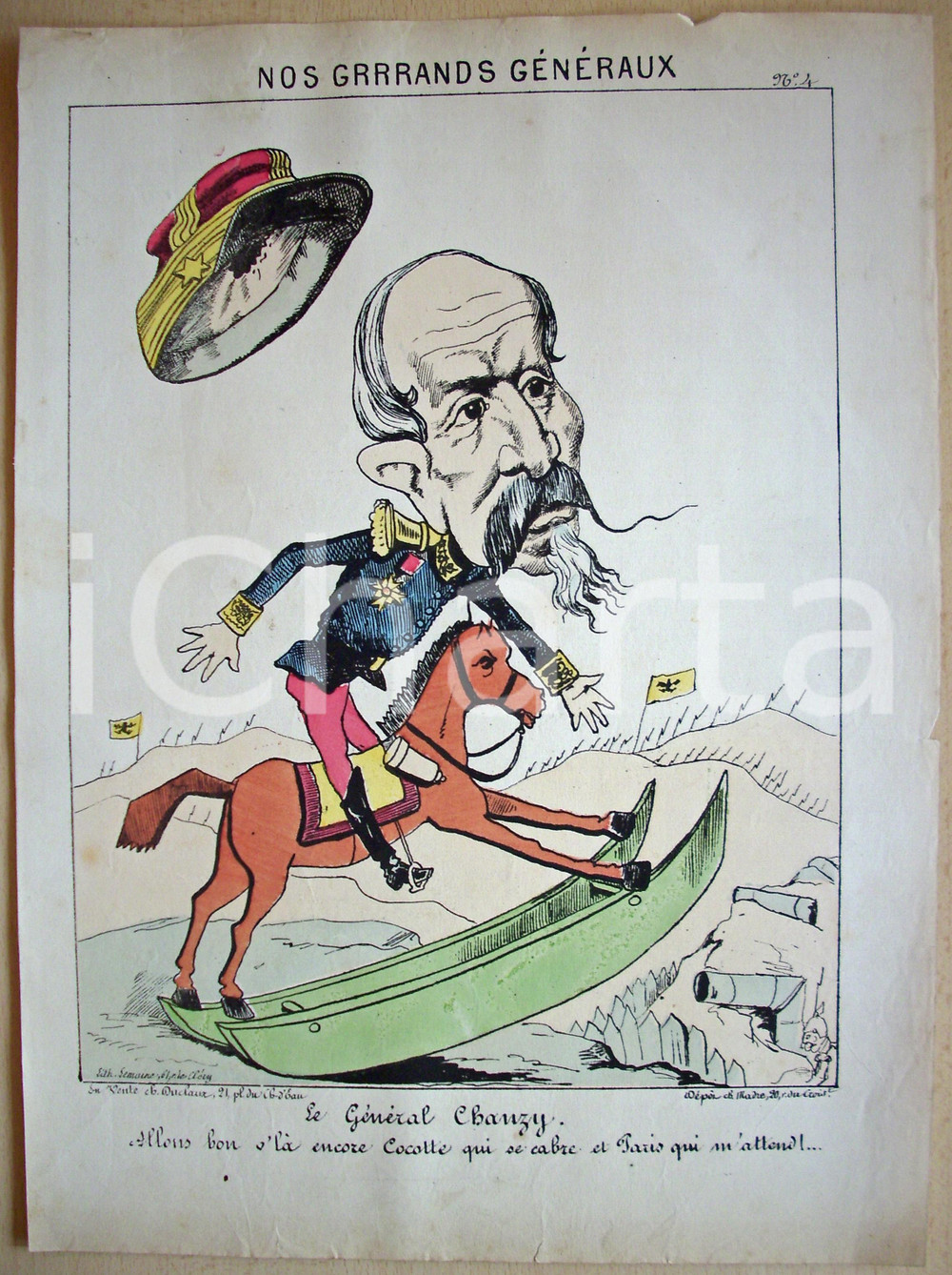 Stampa, bozzetto originale 1871 Caricatura Alfred CHANZY Illustr. Faustin BETBEDER 1