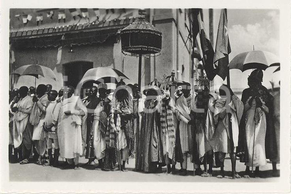 Fotografia d epoca originale 1935ca A.O.I. ETIOPIA Processione religiosa etiope VERA PHOTO cm 9X5,8 1