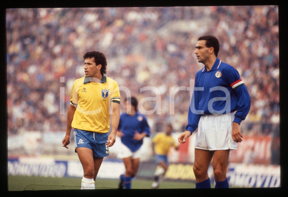 35mm vintage slide* 1989 BOLOGNA ITALIA vs BRASILE 0-1-Giuseppe BERGOMI e CARECA