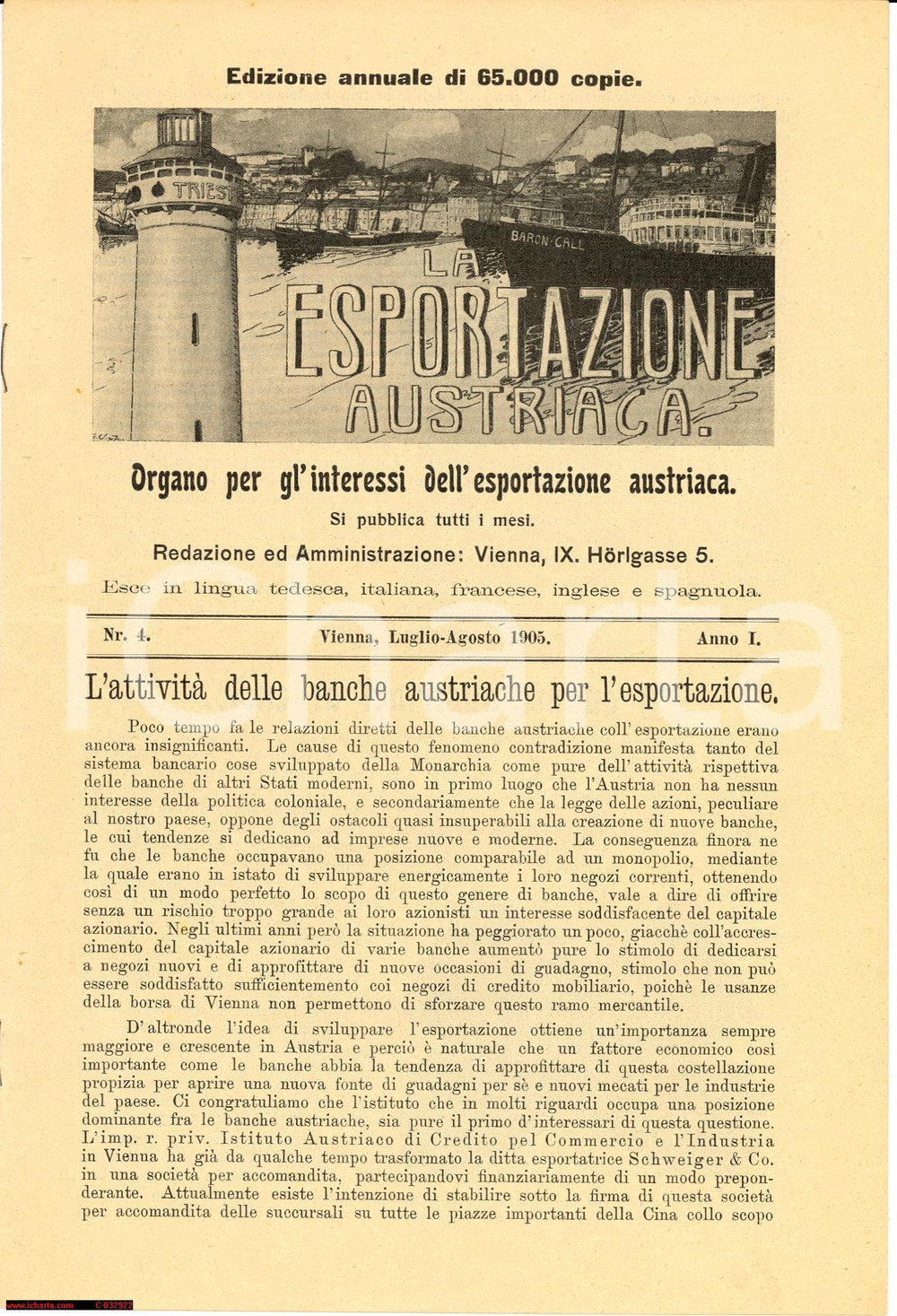 Giornale, rivista storica 1905 LA ESPORTAZIONE AUSTRIACA Rivista mensile 1