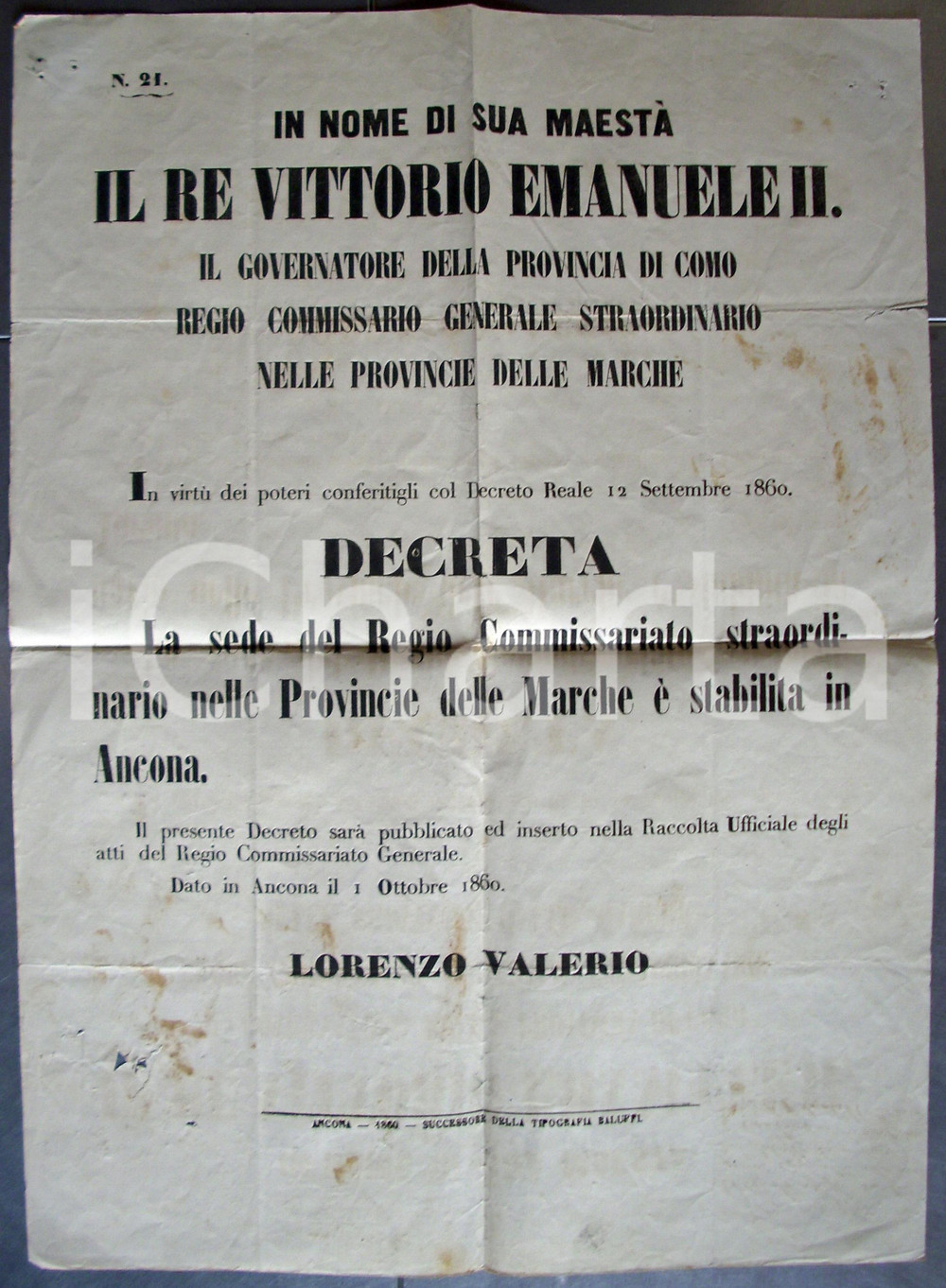 Documento originale, autentico 1860 RISORGIMENTO ANCONA Manifesto Regio Commissariato 1