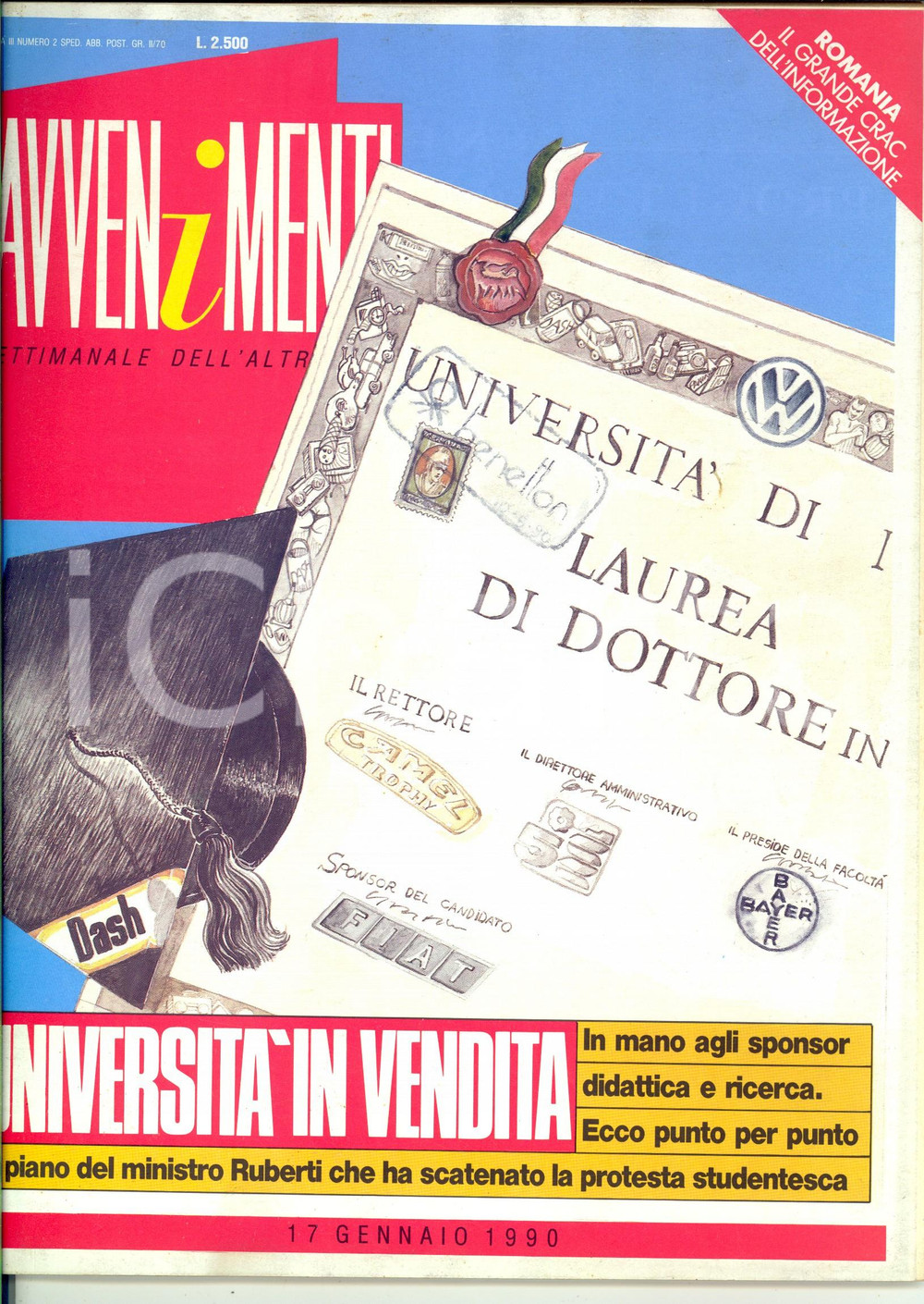 Giornale, rivista storica 1990 AVVENIMENTI Ministro RUBERTI  UniversitÃ  in vendita Anno III nÂ° 2 1
